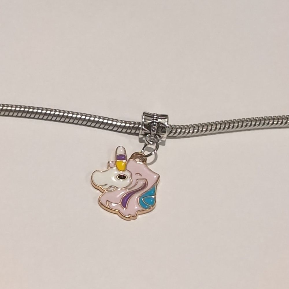 Silver Purple Blue Yellow Unicorn Enamel Dangle Charm for Pandora Style Bracelet